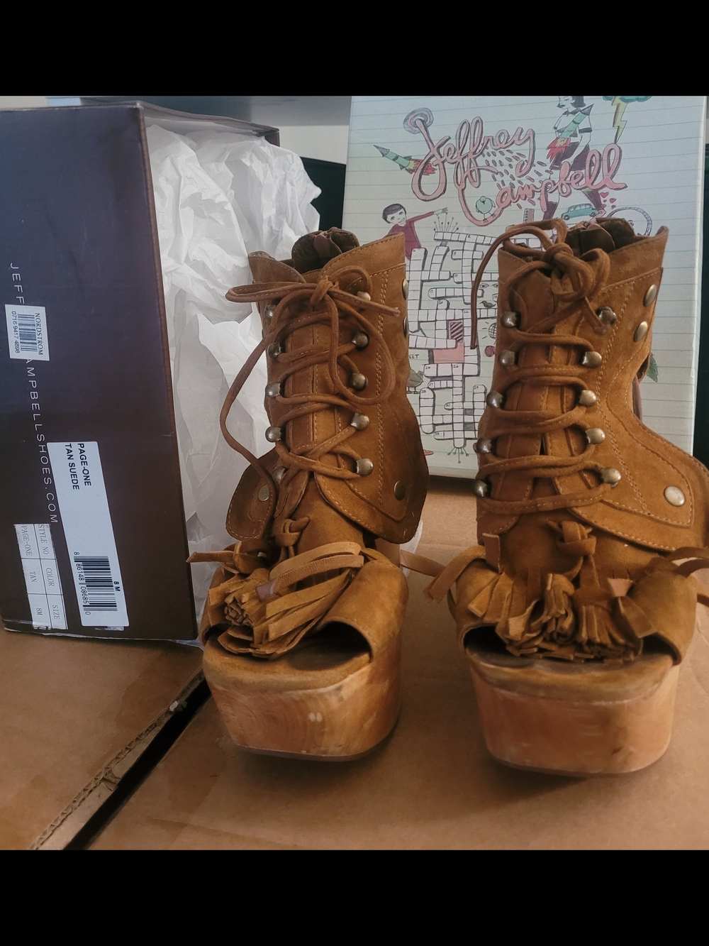 Jeffrey Campbell Tan Suede Lace-Up Platform Sandals